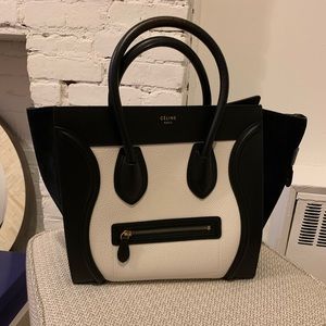 Celine Mini Luggage Tote Black and White Calfskin